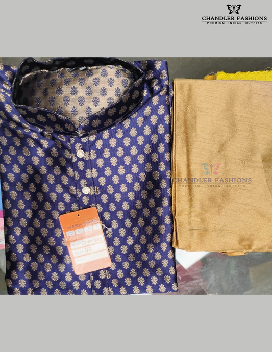 Amazing Blue Color Jacquard With Printed Work Kurta Suits For Men