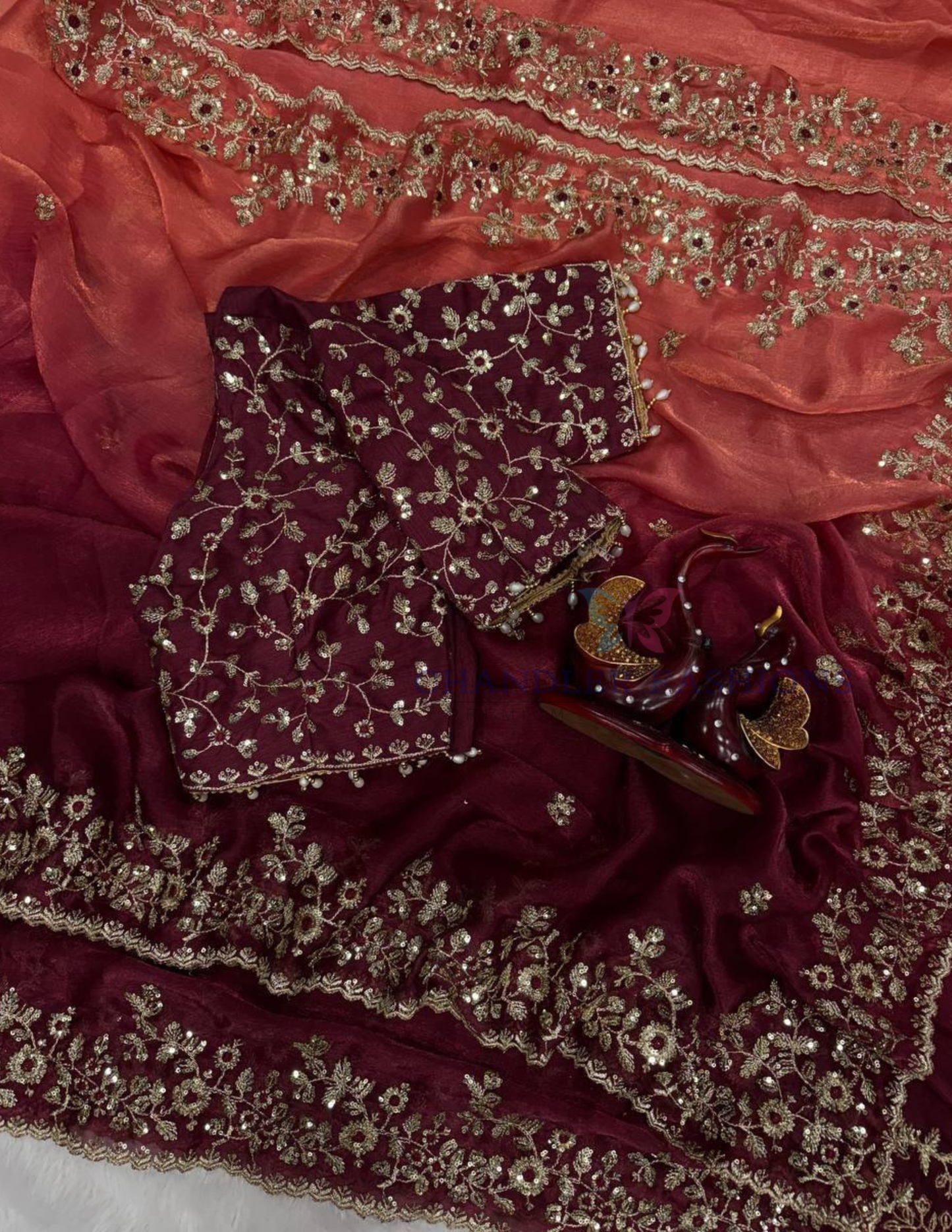 Maroon Color Fendy Chiffon Saree In Yuma