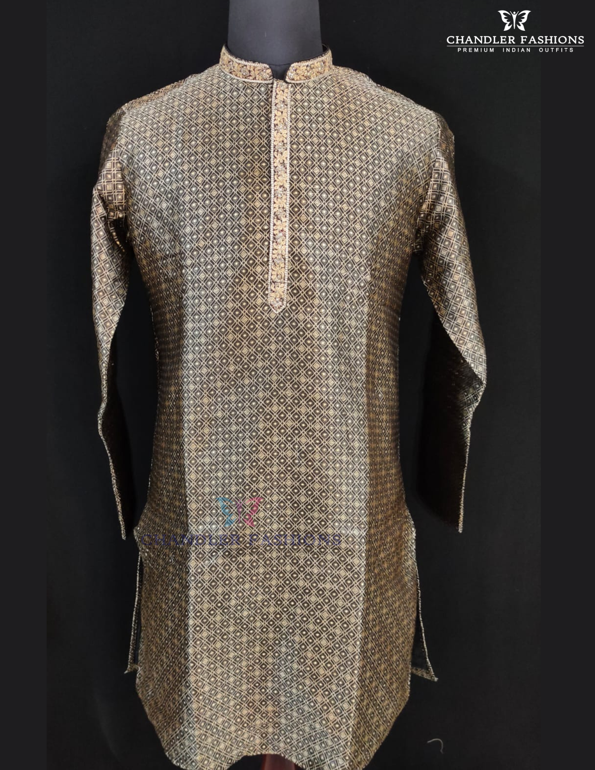 Beautiful Black Color Pure Banarasi With Zari Work Kuruta Sutis For Men