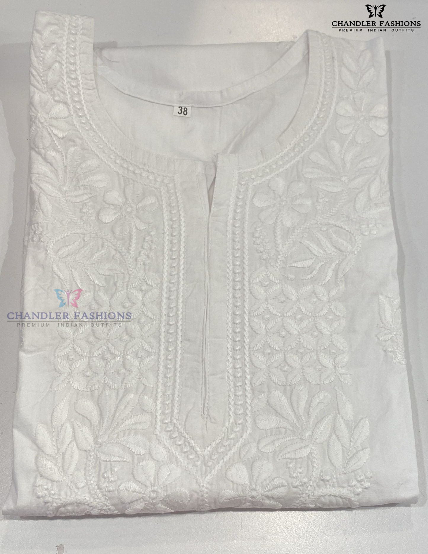 Splendid White Color Cotton With Embroidery Work Kurti For Women