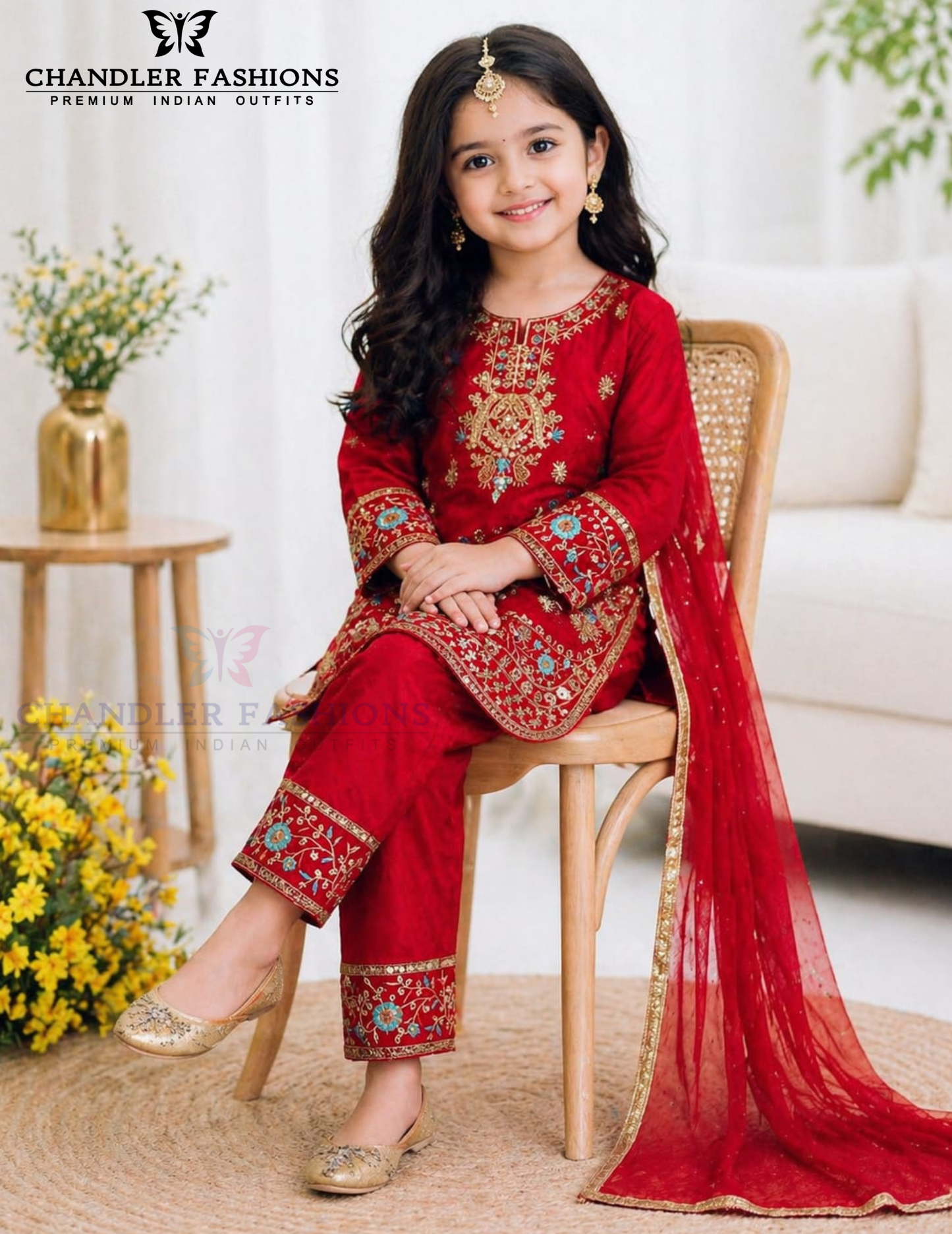 Beautiful Red Color Ready to Wear And Embroidery Work Palazzo Suits Near Me