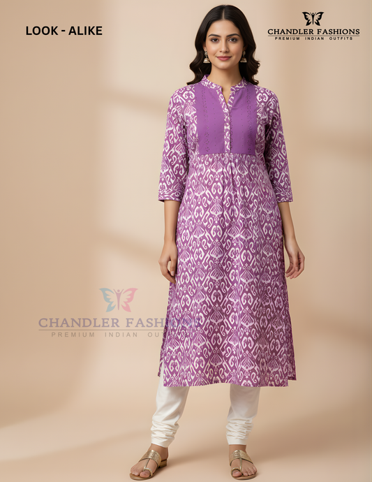 Alluring Light Purple Color Self Designed Cotton Kurti 