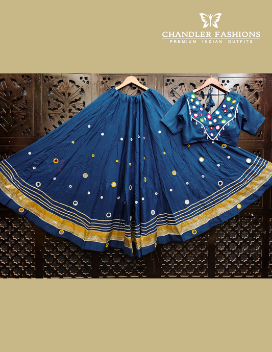 Amazing Teal Blue Color Rayon Cotton With Mirror Work Skirt For Women
