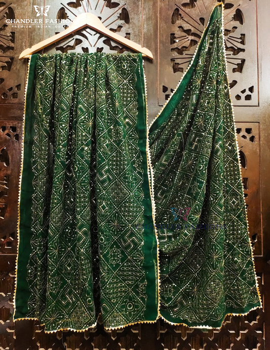 Beautiful Green Color Georgette With Printed And Zari Work Dupatta For Women