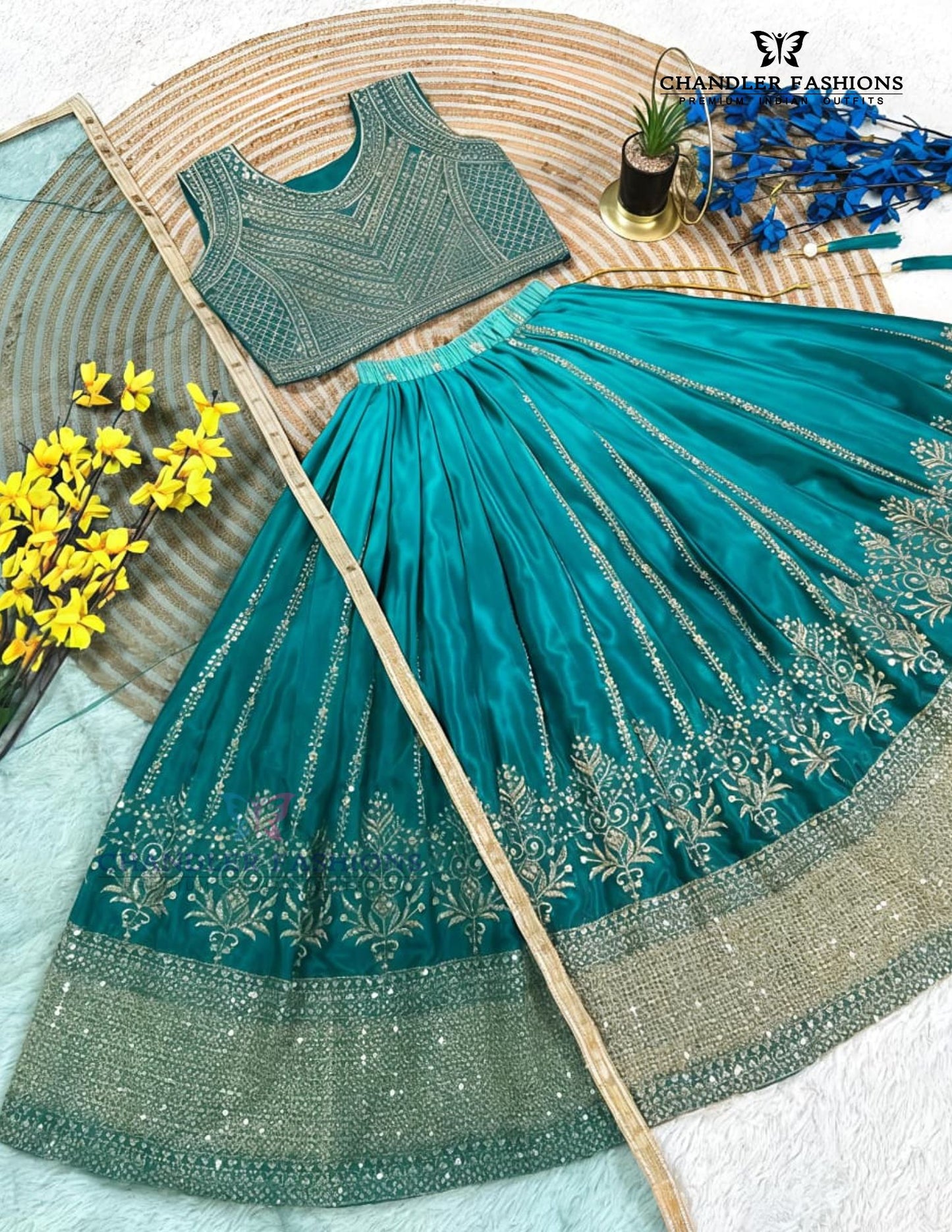 Green Color Embroidery Work Choli Set With Dupatta In Surprise