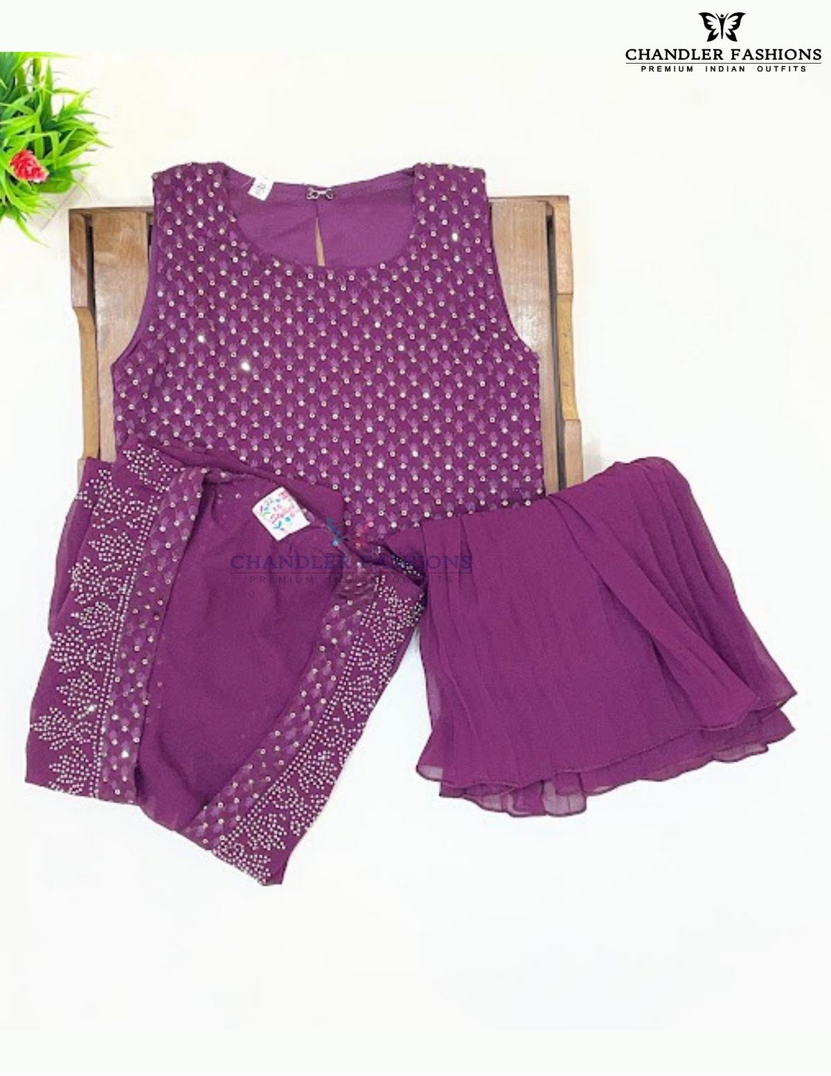 Wine Color Georgette Palazzo Suits With Embroidery Stones And Sequins Work In USA