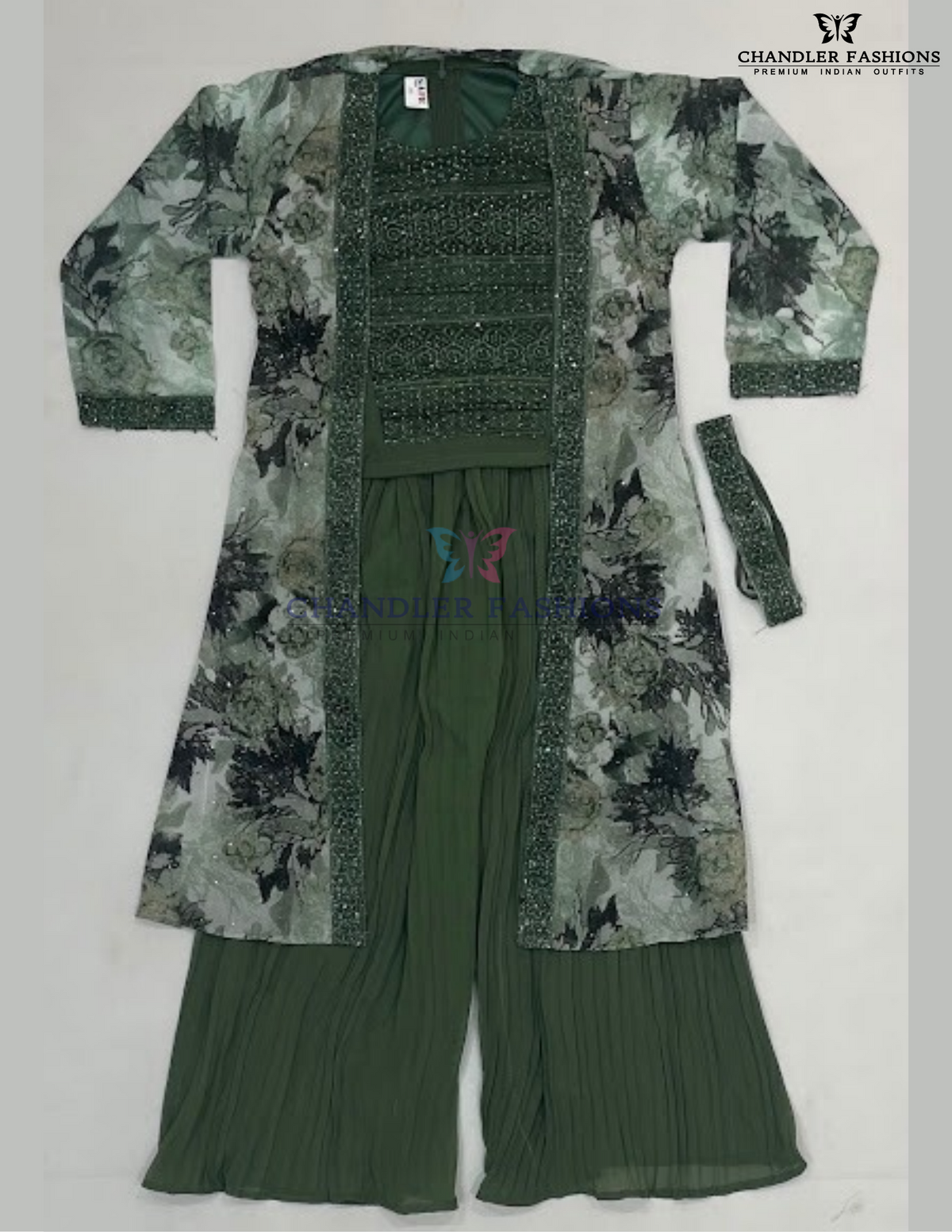 Amazing Olive Green Color Georgette Palazzo Suits With Embroidery And Sequins Work For Girls