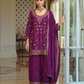 Captivating Purple Color Chinon With Sequins And Embroidery Work Palazzo Suits With Dupatta