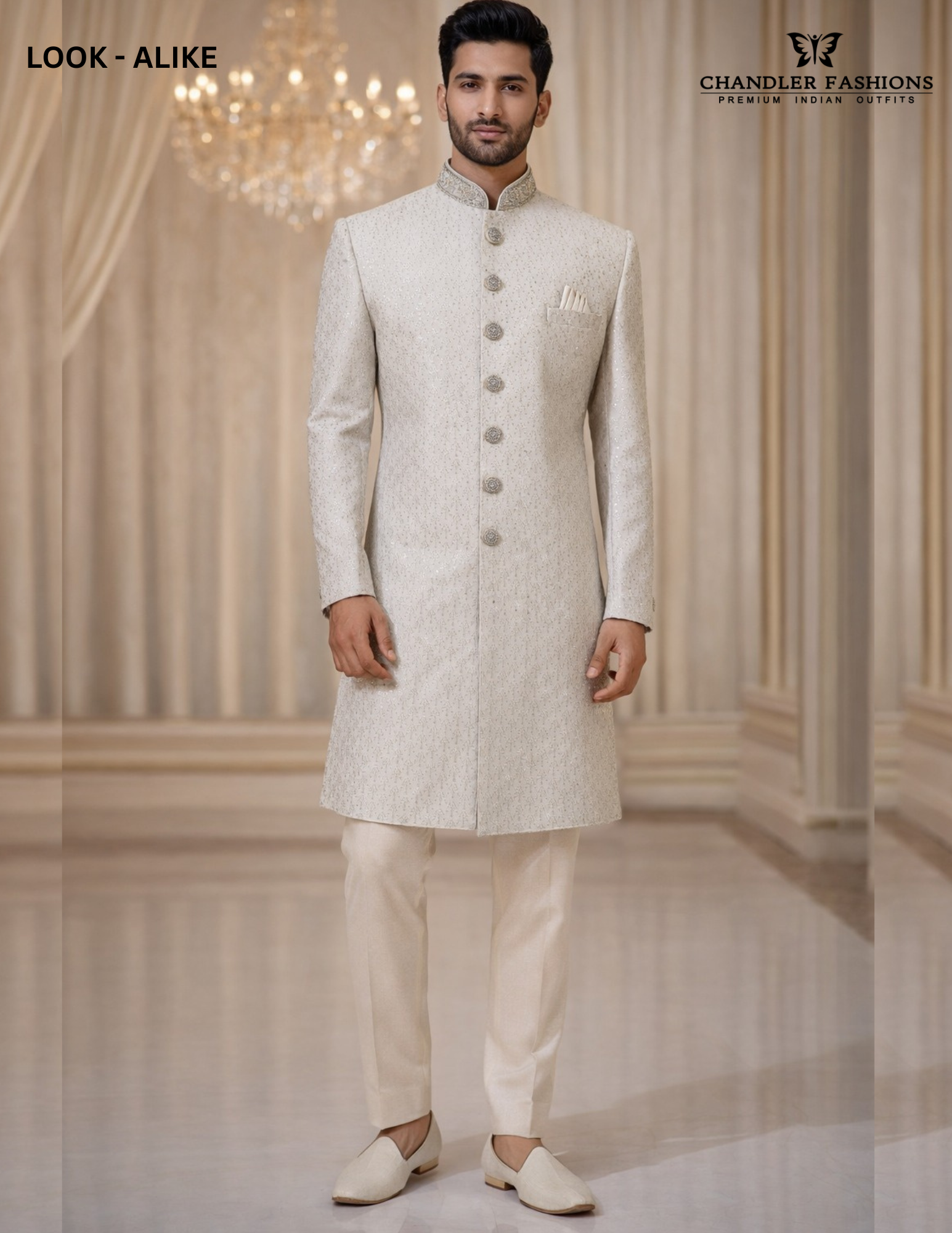 Marvelous Gray Color Silk With Hand Embroidery Work Sherwani Suits For Men - PREMIUM QUALITY