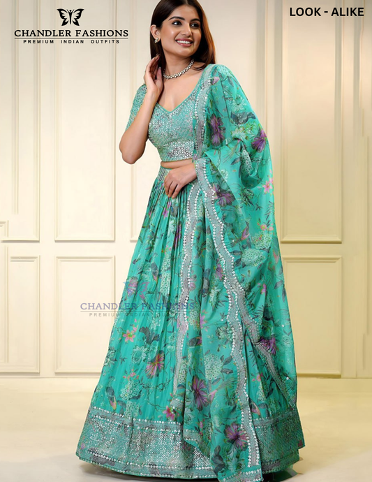 Terrific Blue Color Organza With Embroidery And Sequins Work Lehenga Choli With Dupatta For Women