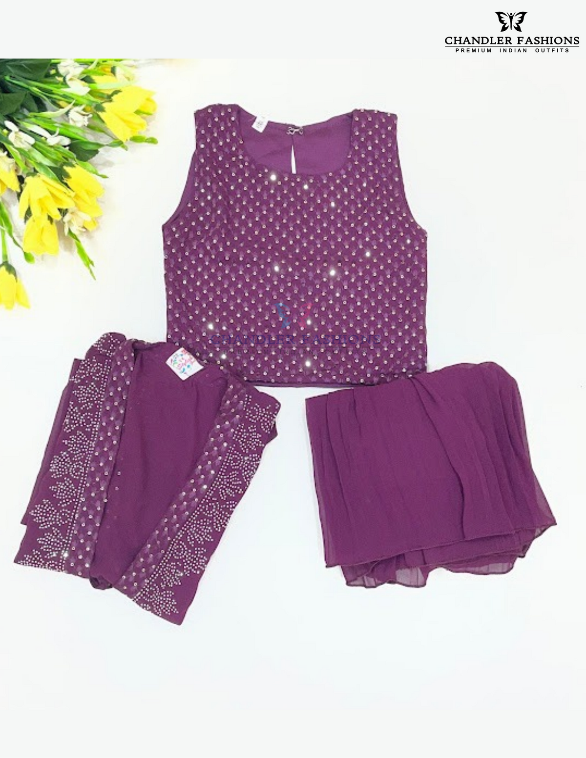 Wonderful Wine Color Georgette Palazzo Suits With Embroidery Stones And Sequins Work Near Me