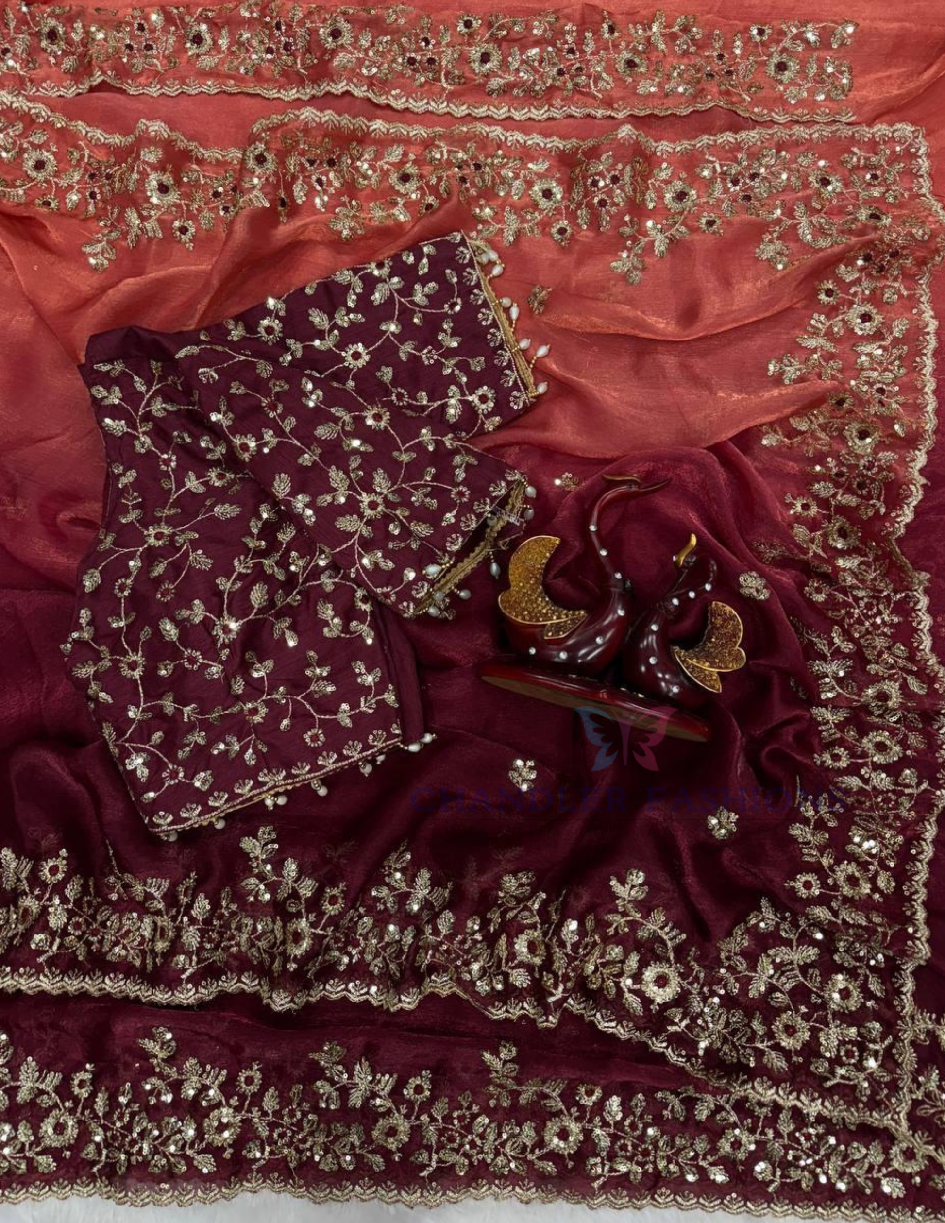 Designer Embroidery And Sequins Work Saree In USA