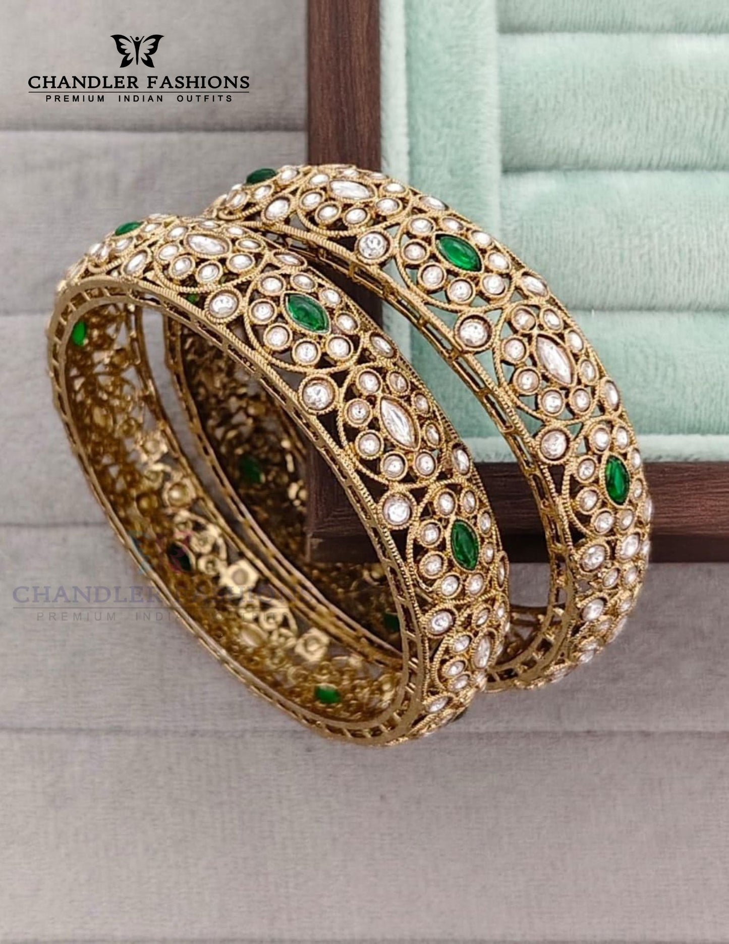 Ravishing Gold Color Beads Design Metal Stone Bangles Set For Women