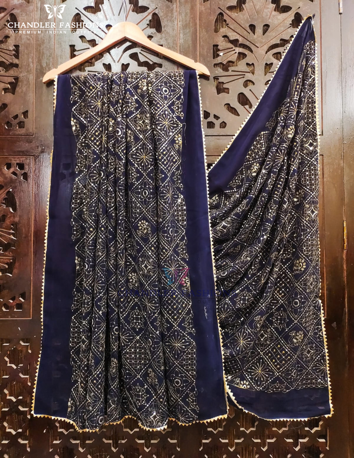 Beautiful Blue Color Georgette With Printed And Zari Work Dupatta For Women