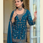 Teal Blue Color Sequins Work Palazzo Suits In Prescott