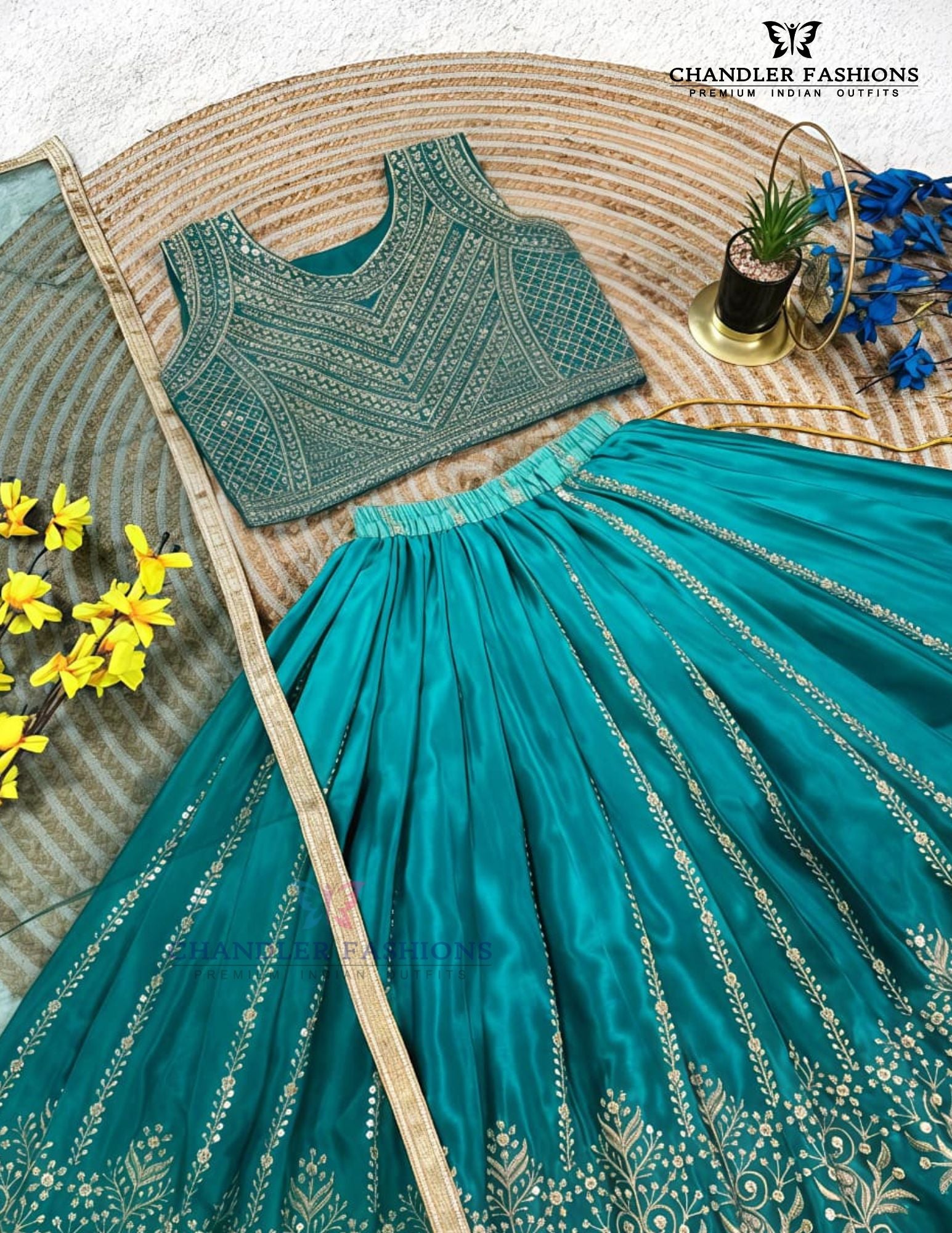 Teal Green Color Embroidery And Sequins Work Choli Set With Dupatta In USA