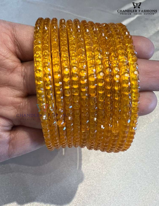 Amazing Yellow Color Raindrop Glass Bangles For Women