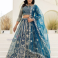 Amazing Blue Color Net Embellished Embroidered Lehenga Choli With Dupatta Set For Women