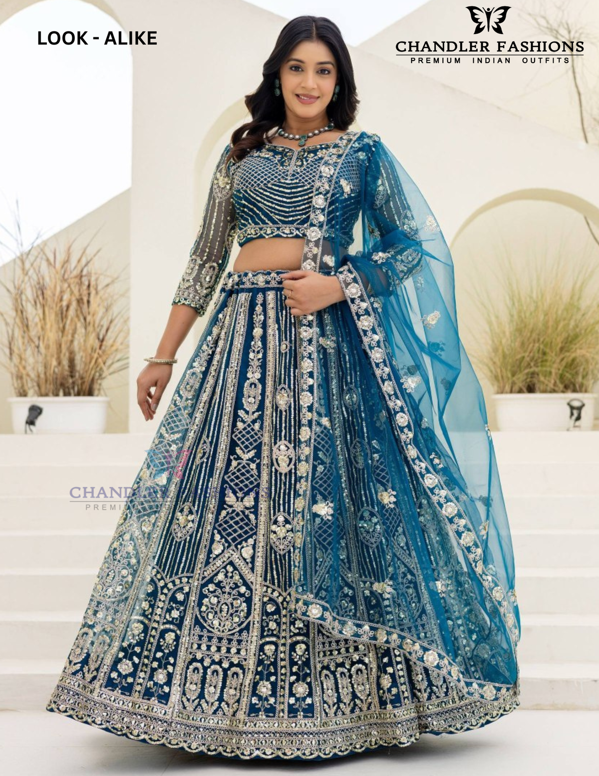 Amazing Blue Color Net Embellished Embroidered Lehenga Choli With Dupatta Set For Women