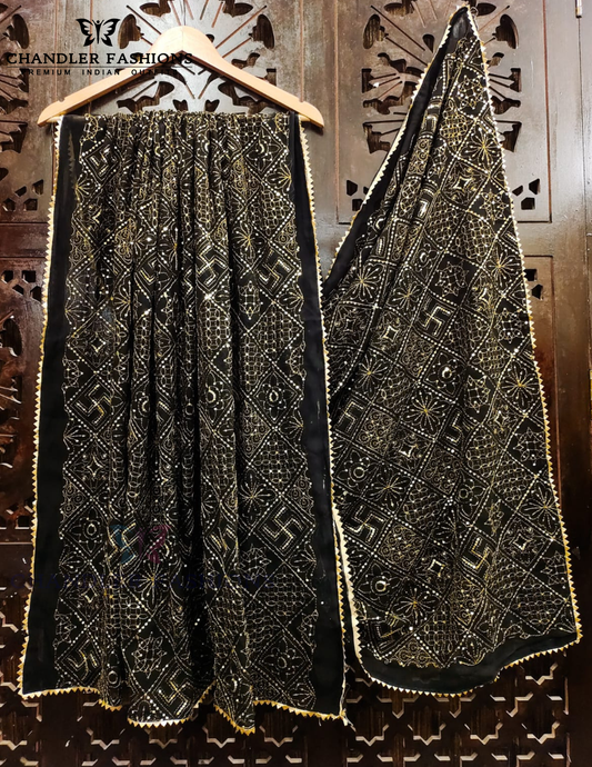 Elegant Black Color Zari And Sequence Work Party Wear Dupatta for Women