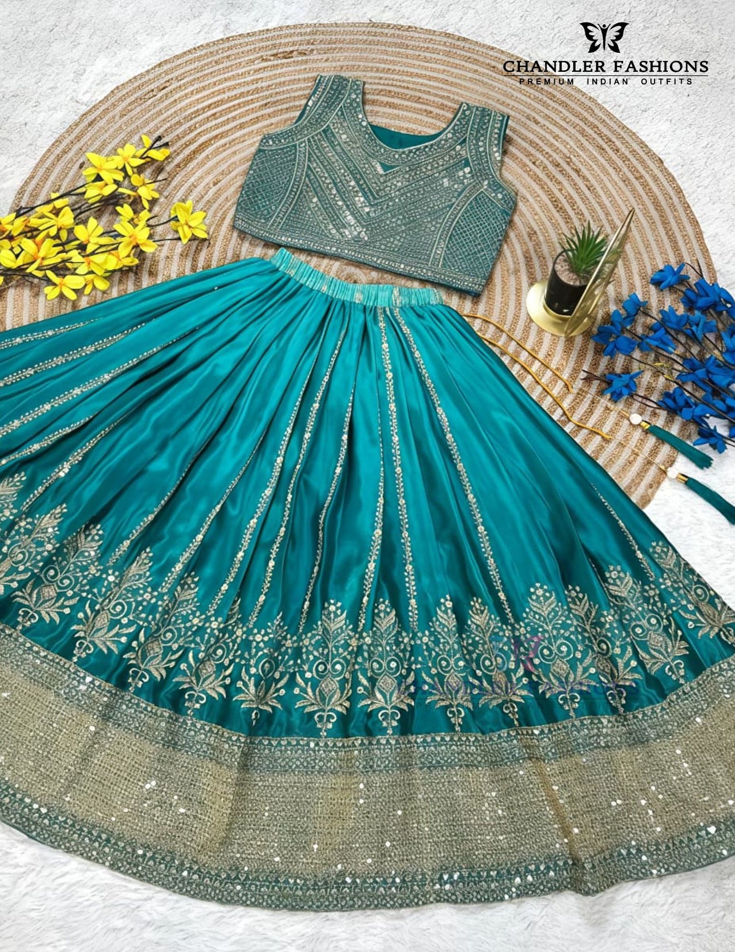 Green Color Embroidery And Sequins Work Choli Set With Dupatta In Mesa