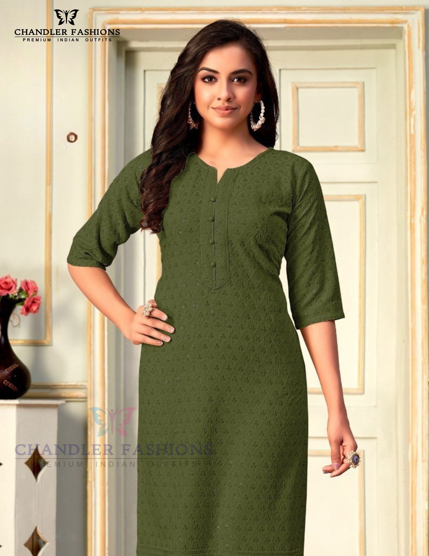Olive Green Color Rayon Kurti For Women Near Me