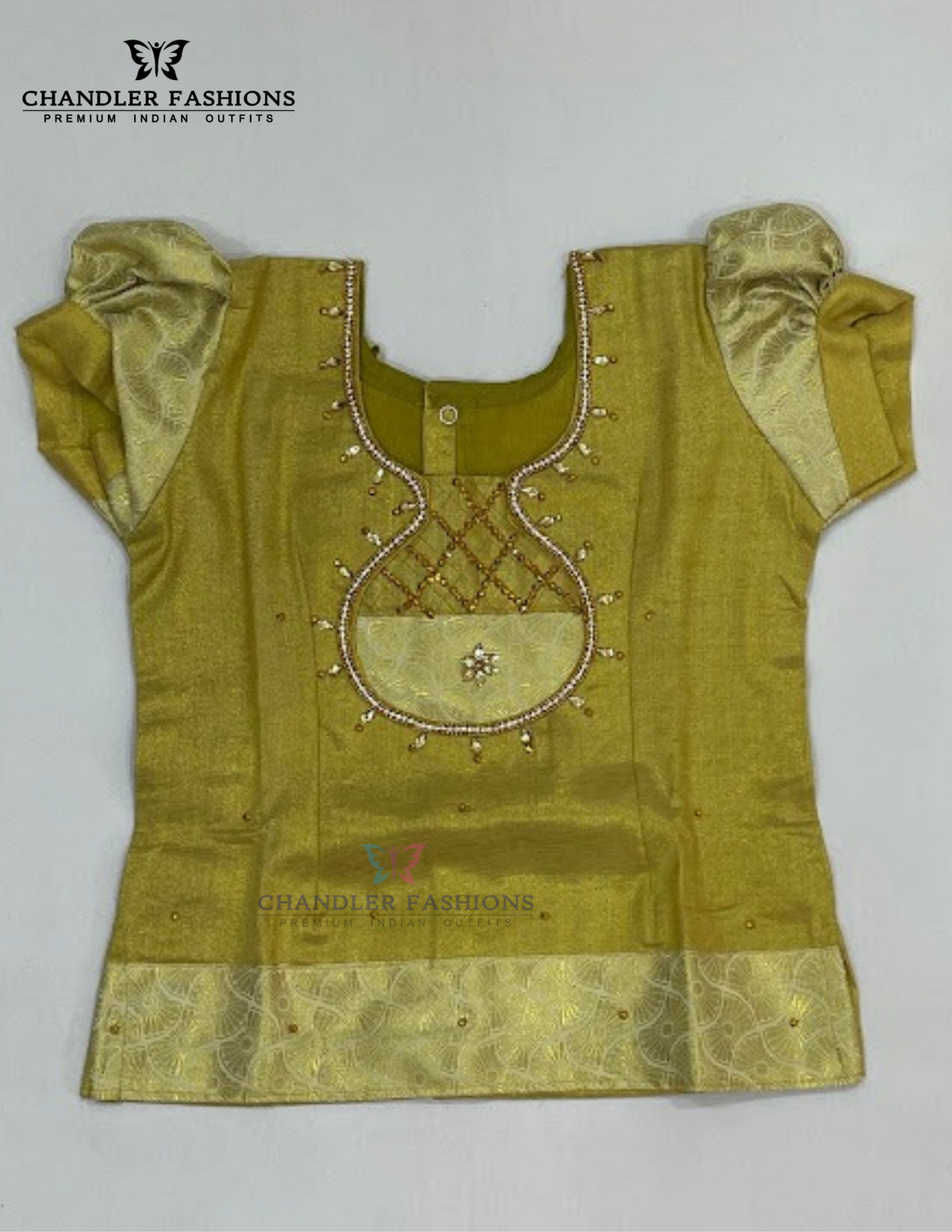 Gold Color Langa Set With Zari Work In Tempe