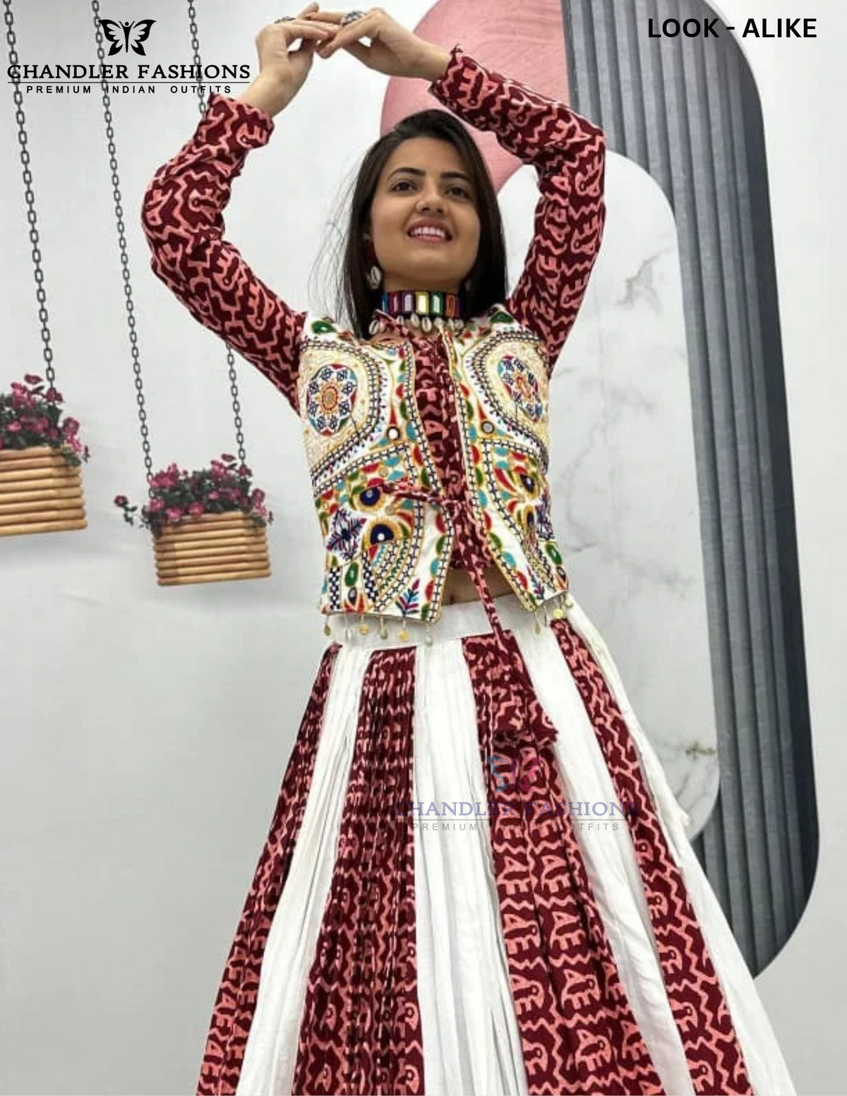 Maroon And White Color With Gamthi Embroidery And Mirror Work Chaniya Choli In Suncity