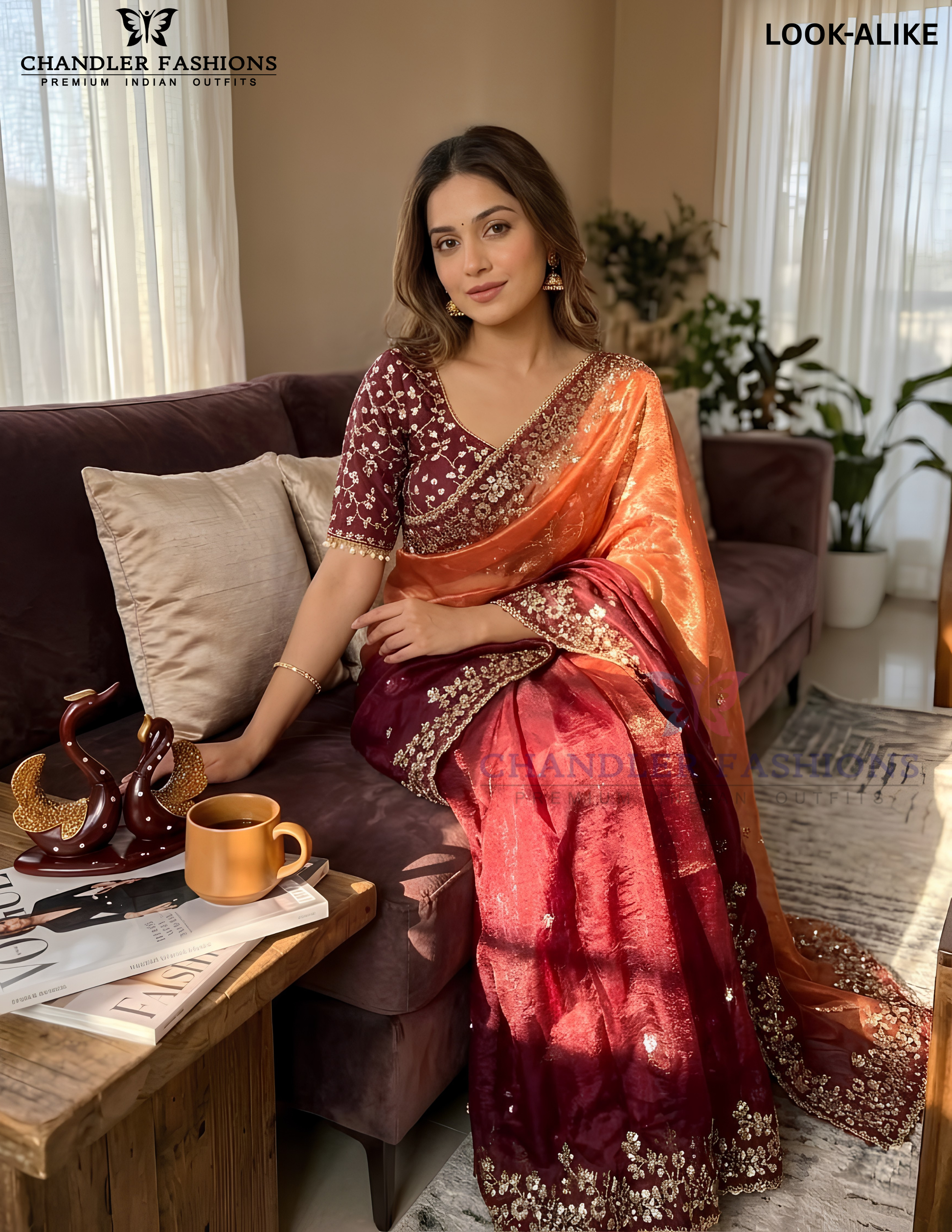 Maroon Color Fendy Chiffon Saree Near Me