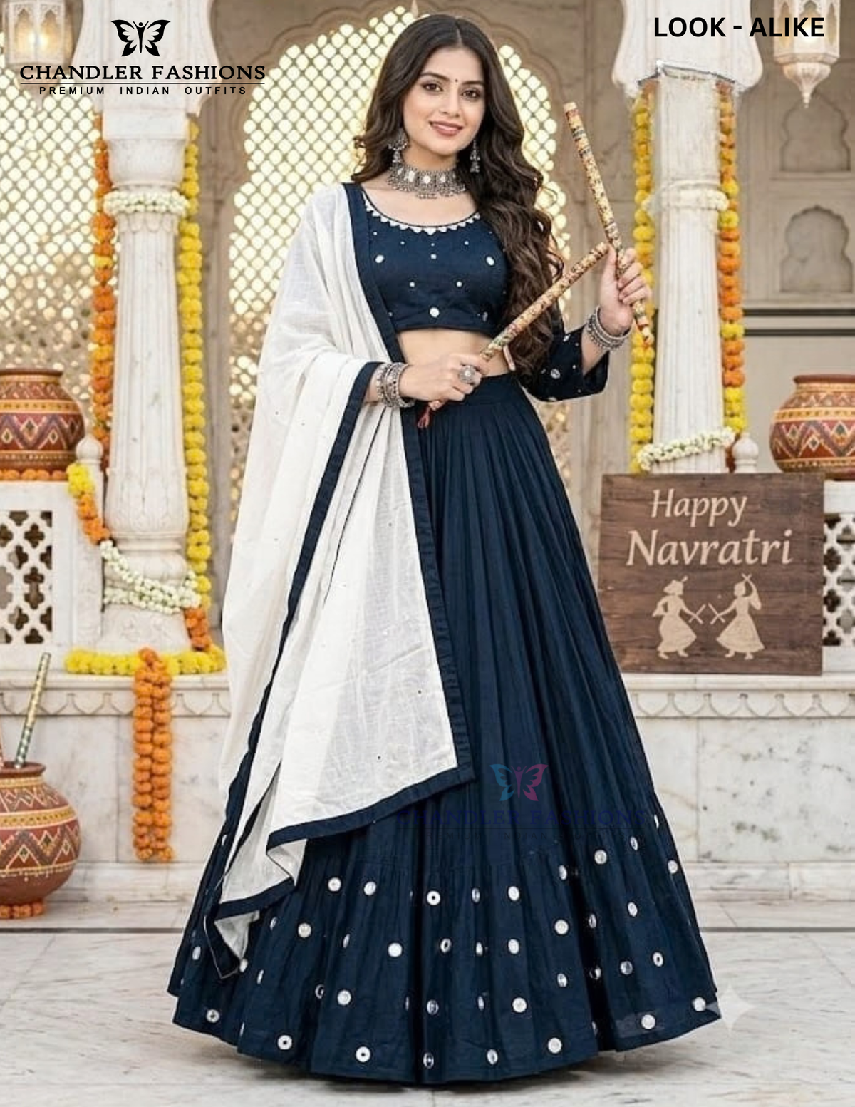 Stunning Navy Blue Color Rayon Cotton Mirror Work Chaniya Lehenga Choli For Women