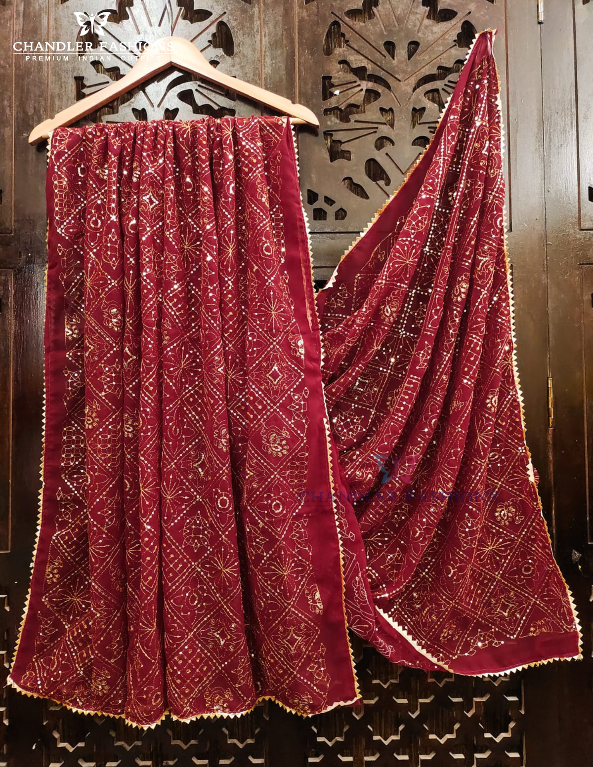 Alluring Pink Color Georgette With Printed And Zari Work Dupatta For Women