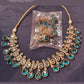 Beautiful Gold plated Green Color Kundan Necklace With Earrings And Maang Tikka