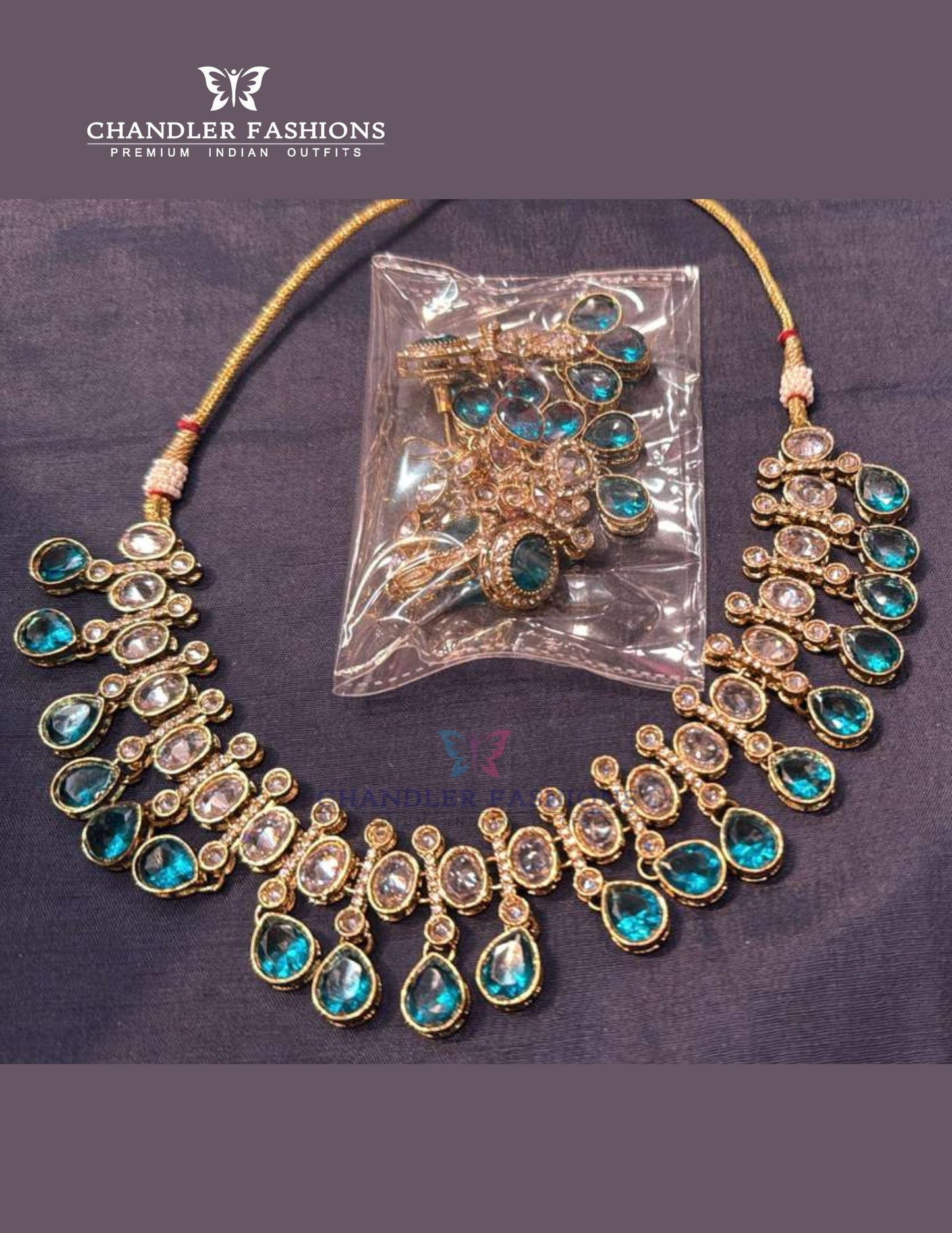 Beautiful Gold plated Green Color Kundan Necklace With Earrings And Maang Tikka