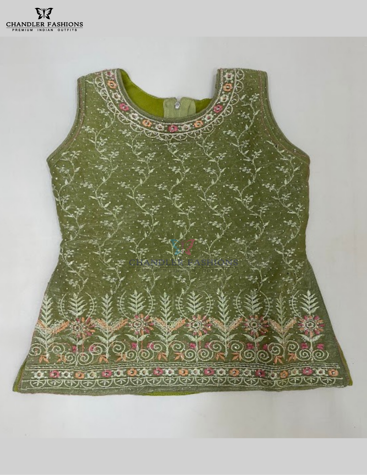 Olive Green Color Chiffon Palazzo Suits With Embroidery Work In Tempe