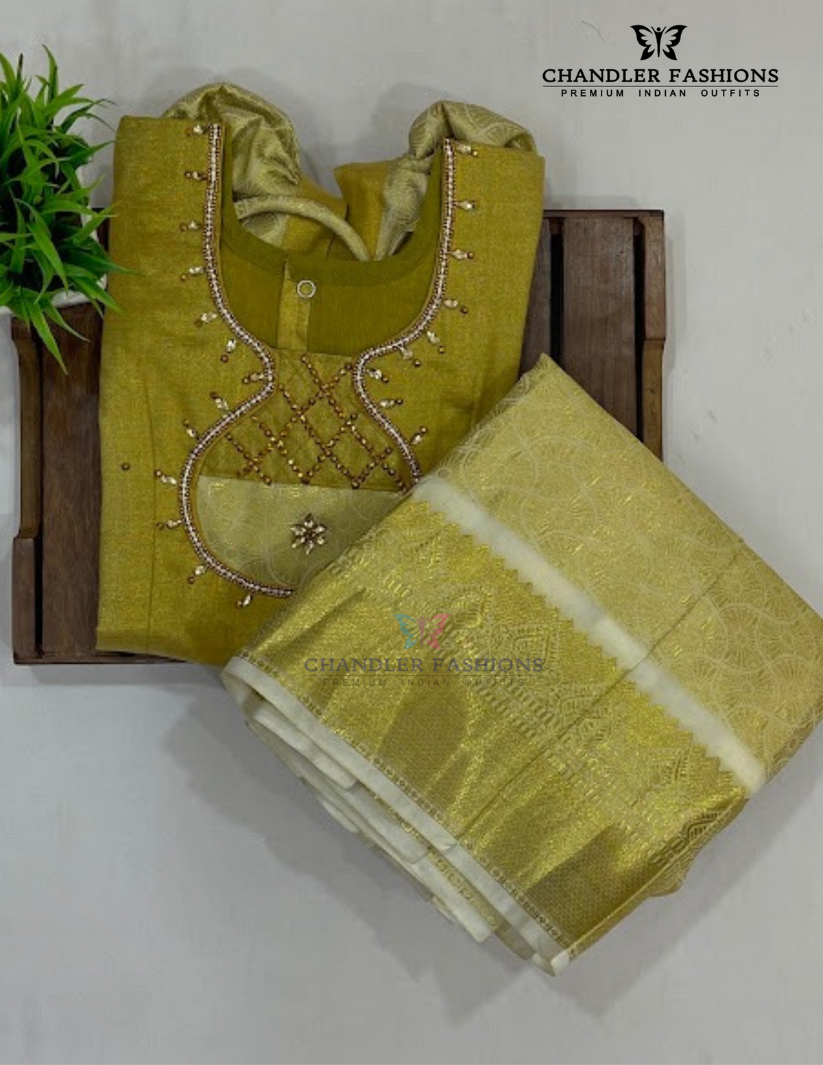 Gold Color Art Silk Langa Set With Zari Work In USA