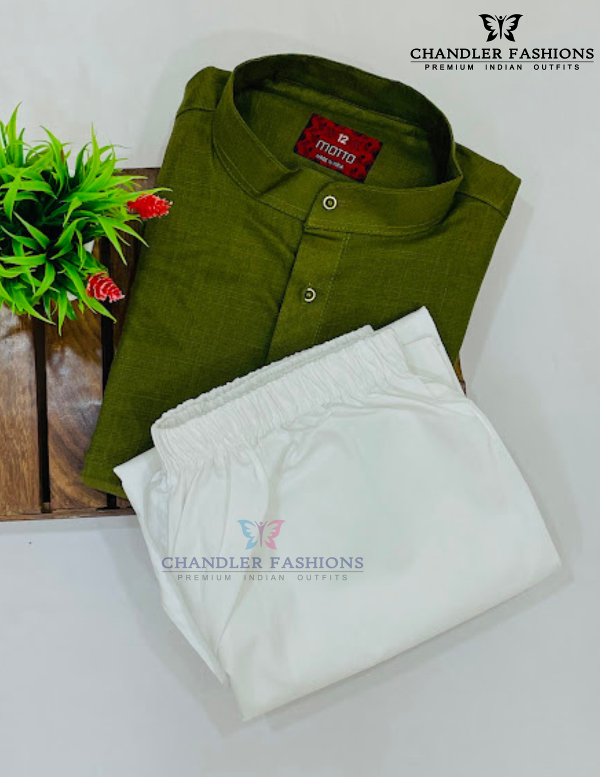 Olive Green Color Cotton Kurta Set In USA