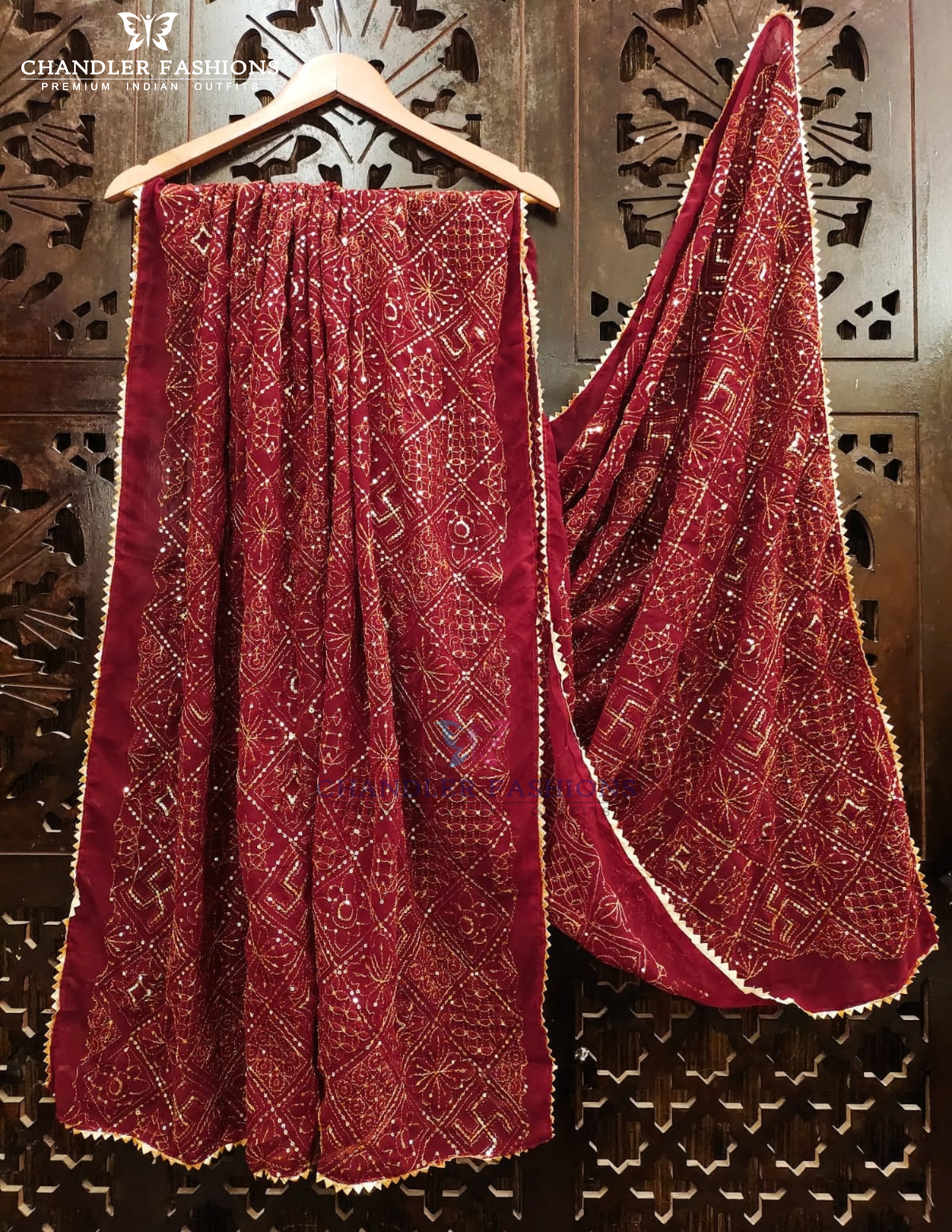 Red Color Georgette With Printed And Zari Work Dupatta Near Me