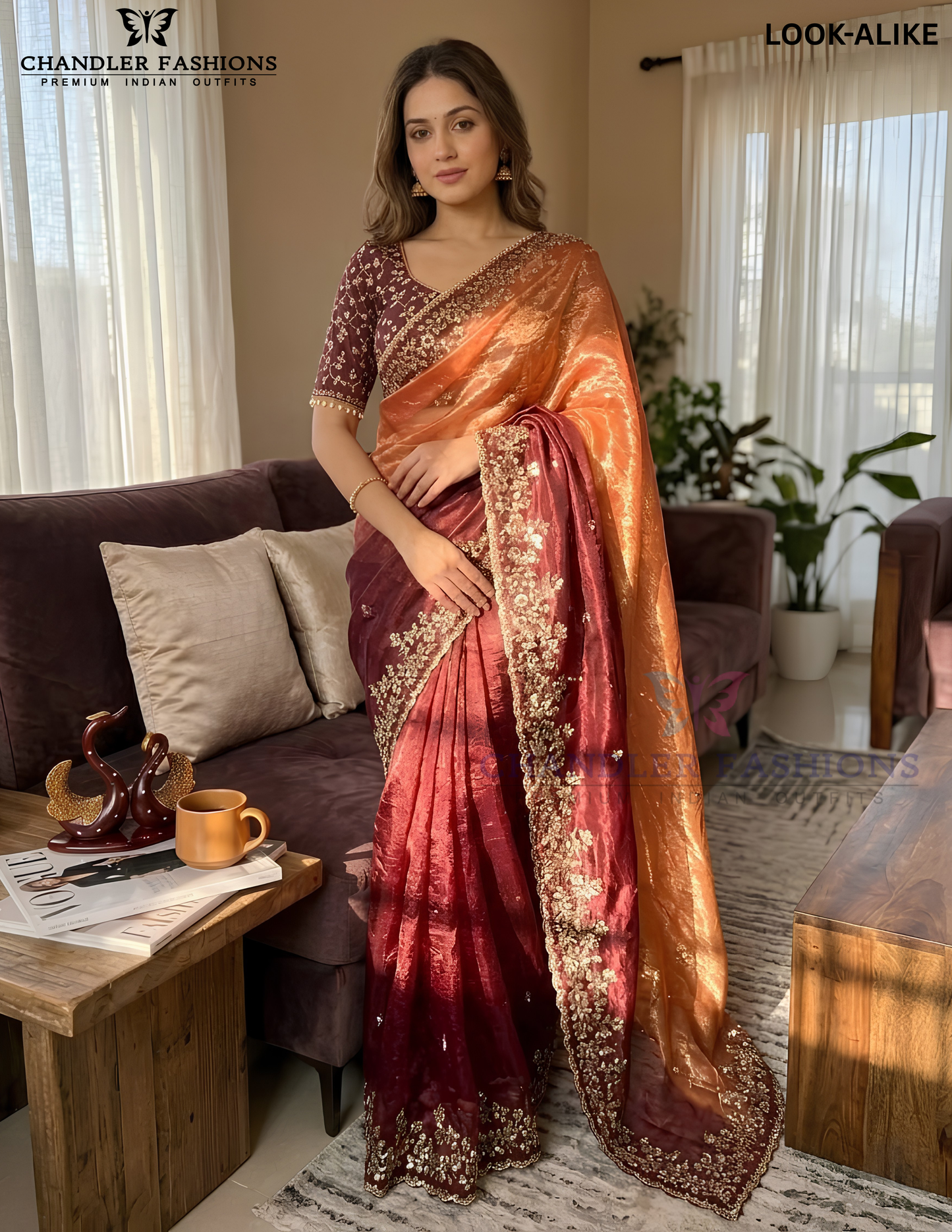 Alluring Maroon Color Fendy Chiffon With Embroidery And Sequins Work Saree