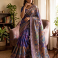Stunning Blue Color Chinon Silk Saree Printed And Gold Zari And Mirror Work Near Me