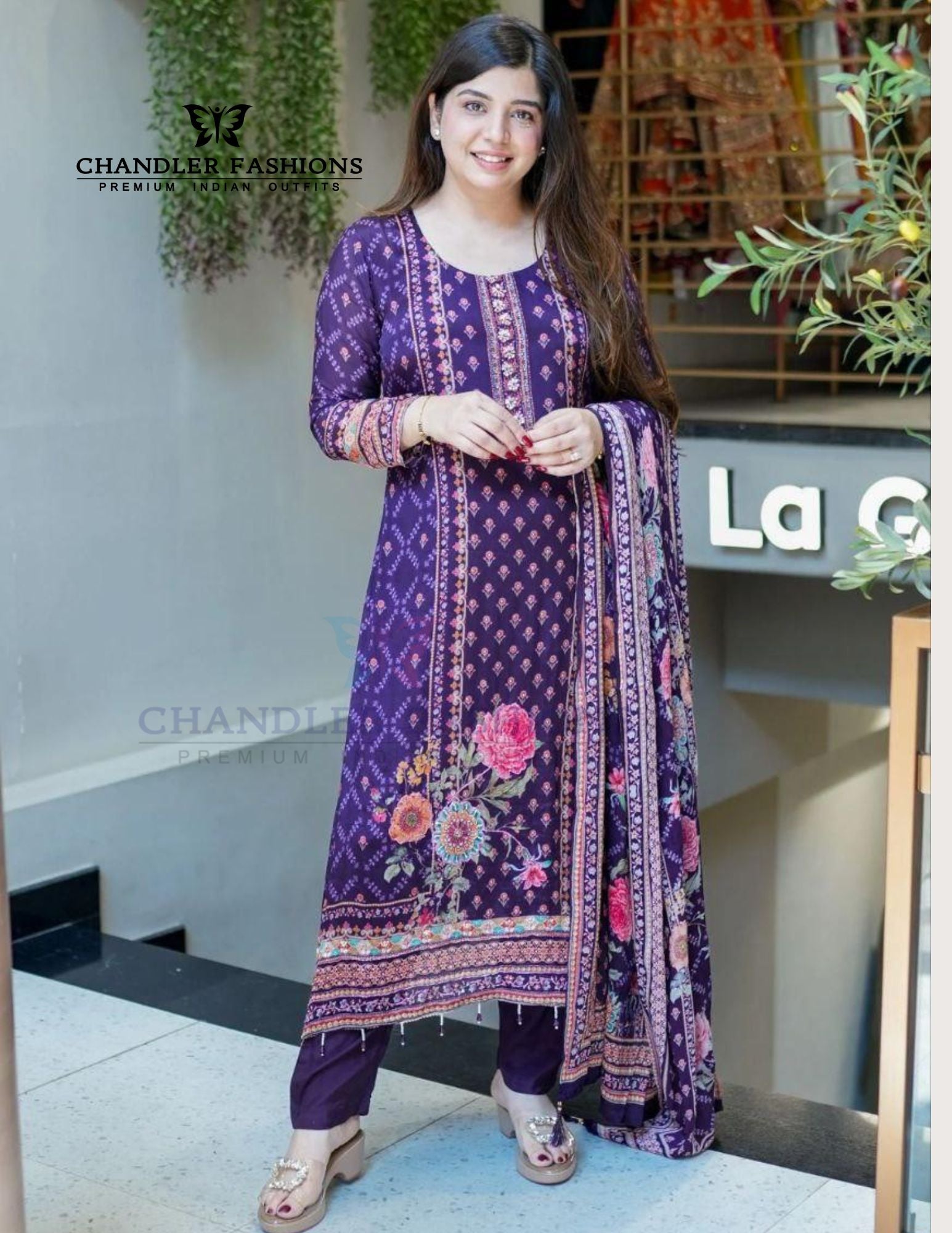 Alluring Purple Color Chinon With Embroidery And Mirror Work Kurti Suits For Women