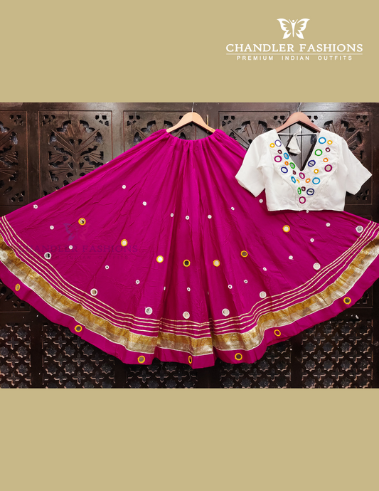 Charming Rani Pink Color Rayon Cotton With Mirror Work Skirt For Women