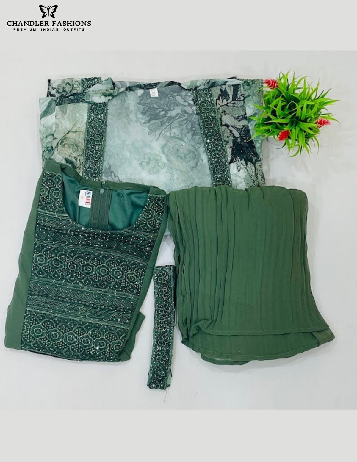 Olive Green Color Georgette Palazzo Suits With Embroidery And Sequins Work In USA