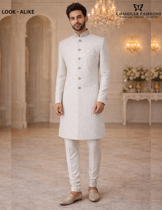 Gorgeous White Color Silk With Hand Embroidery Work Sherwani Suits For Men - PREMIUM QUALITY