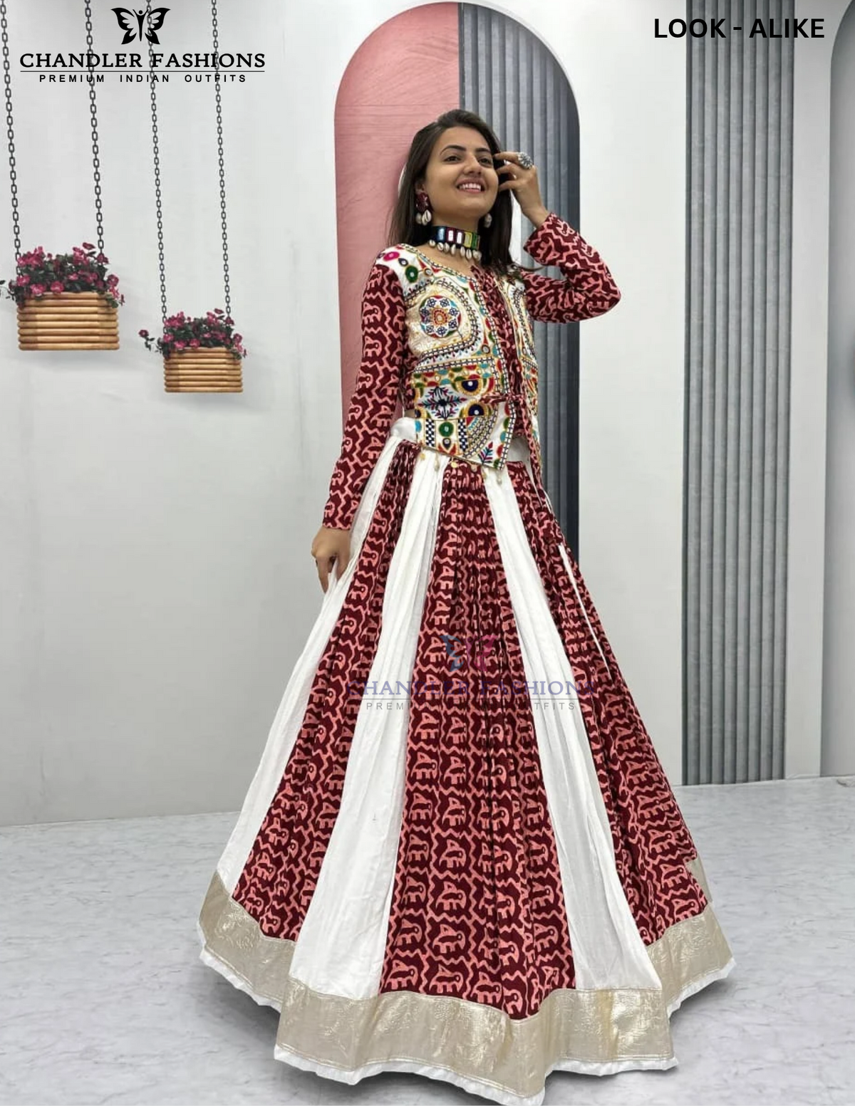 Maroon And White Color Pure Cotton With Chaniya Choli In Tempe