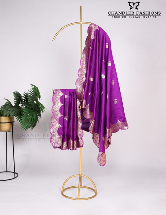 Charming Purple Colored Weaving Zari Work With Tassels Jacquard Dupatta