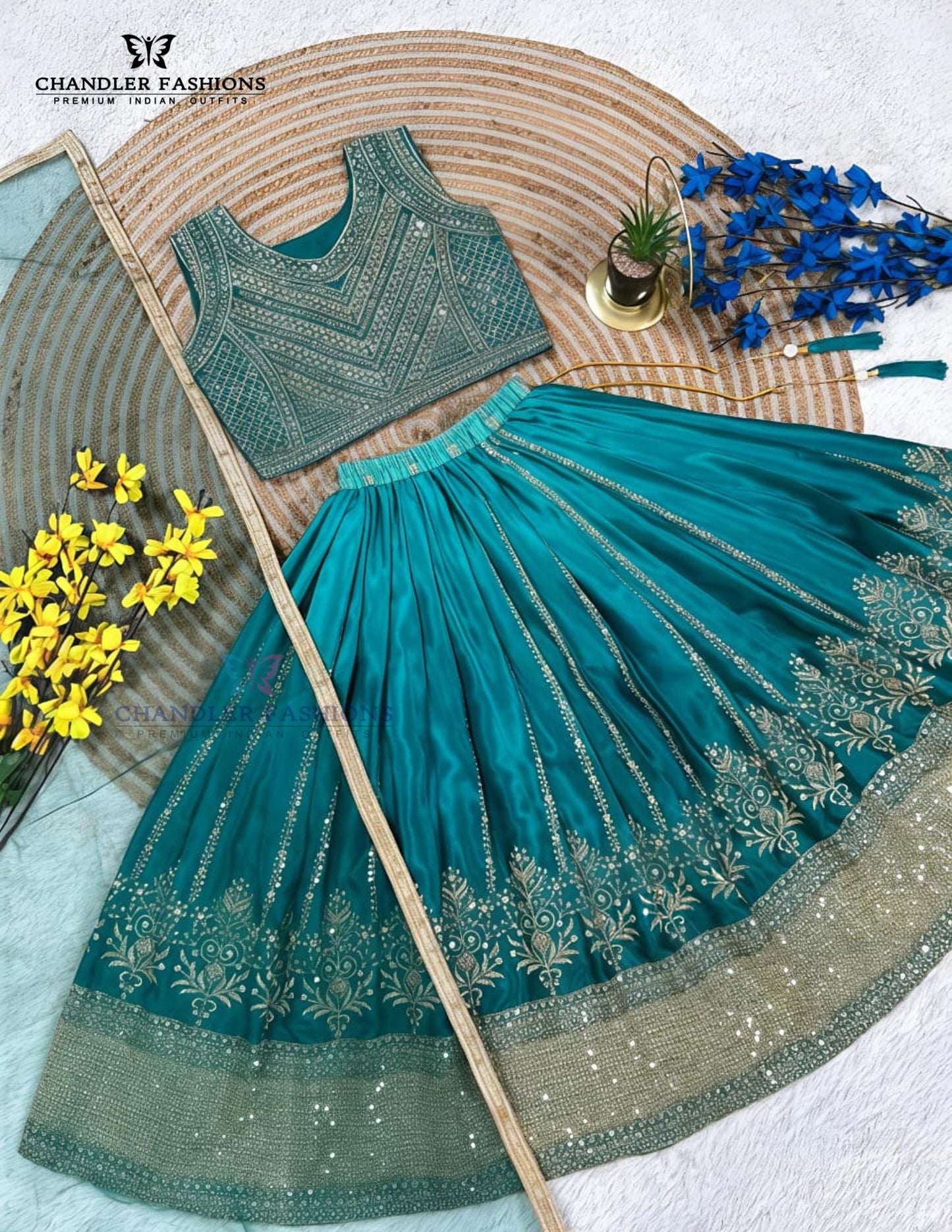 Green Color Embroidery And Sequins Work Choli Set In Yuma