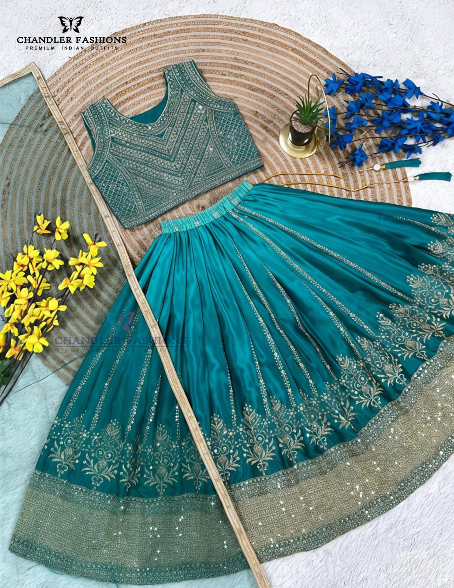 Green Color Embroidery And Sequins Work Choli Set In Yuma
