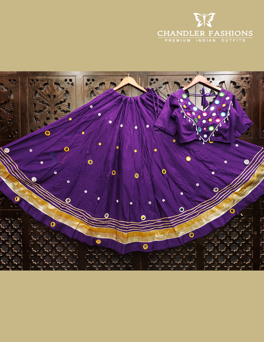 Attractive Violet Color Rayon Cotton With Mirror Work Skirt For Women