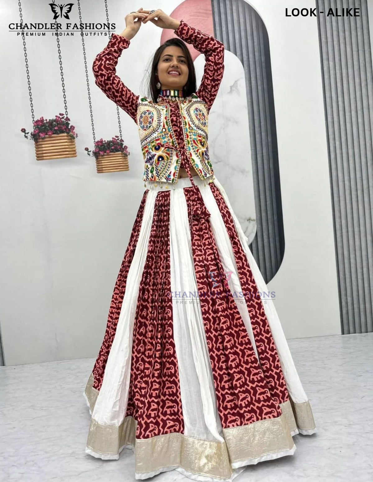 Maroon And White Color Cotton With Gamthi Embroidery Work Chaniya Choli  In USA