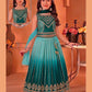 Attractive Teal Green Color Embroidery And Sequins Work Choli Set With Dupatta For Girls